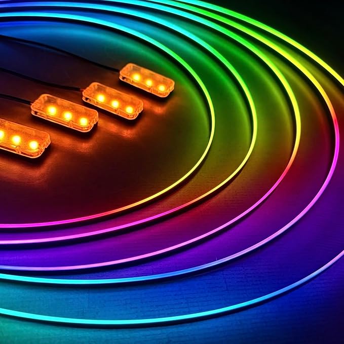 KENANEK 55.12inch Acrylic LED Lights for Car–6 Dreamcolor Interior Car LED Strip Light+4 footwell Lights, 3 Control Methods, Music Sync, Dual USB Cigarette Lighter, Universal Fit for Car/SUV/Truck