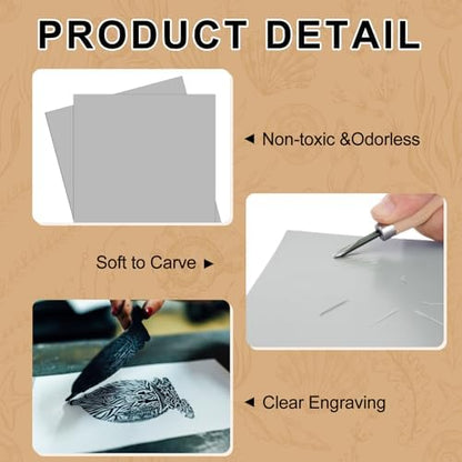 Yeaqee 2 Pcs 12 x 12 Inch Linoleum Block for Printmaking Rubber Carving Block Soft Linocut Blocks Large Linoleum Sheet Lino Plates for Engraving Art Project Artist Studio Supplies DIY Crafts, Gray