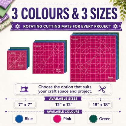 The Quilted Bear 7" x 7" Rotating Self-Healing Cutting Mat, Pink