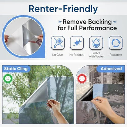 SUNBABY Window Privacy Film, One Way Mirror & Heat Blocking, 23.6"x78.7"
