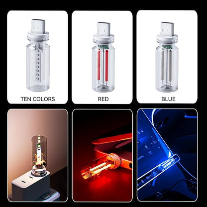 4 PCS USB Night Light Bulb,Touch Dimmable Retro Car Interior Ambient Light | Portable Glass Bottle Design Chubby Glow LED Light for Car, Truck, Bedroom, 2 RGB and 1 Red 1 Blue Lighting