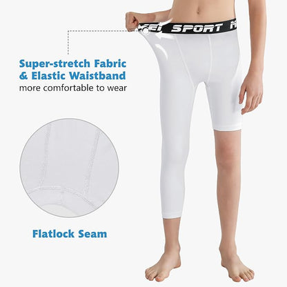 MIVEI One Leg Compression Tights Youth Boys Basketball Leg Sleeve | Kids Compression Pants Girls' Single Leg Tights 3/4 Leggings for Baseball Softball Soccer Running Football, Sports Base Layer