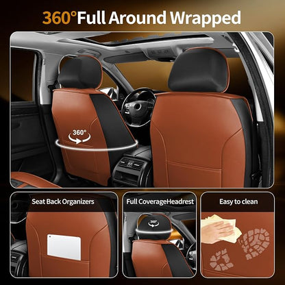 Fit Ariya Car Seat Covers Compatible with Nissan Ariya 2023-2024 2025.Full Coverage Waterproof Leather,Compatible with Airbag,All - Weather Seat Cushion Protector(Full Set,Brown)