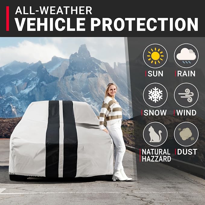 iCarCover Fits [1964-1972 Chevrolet Chevelle 2-Door, 4-Door] Premium Custom Car Cover Waterproof All Weather Resistant Indoor Sun Snow Storm UV Protection Padded Cover with Straps - Light Gray/Black
