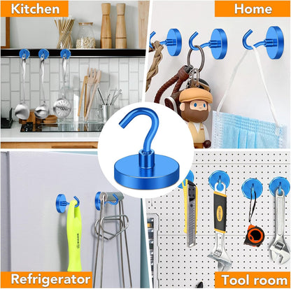 MIKEDE Magnetic Hooks Heavy Duty, 150LB Strong Magnet with Hook, Super Neodymium Extra Strength Industrial Hooks for Hanging, Toolbox, Cruise, Grill(Blue,10 Pack)
