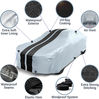 iCarCover Custom Car Cover for Buick Wildcat (1962-1970) Waterproof All-Weather Rain Snow UV Sun Protector Full Exterior Indoor Outdoor Car Cover (Stripe - Gray/Black)