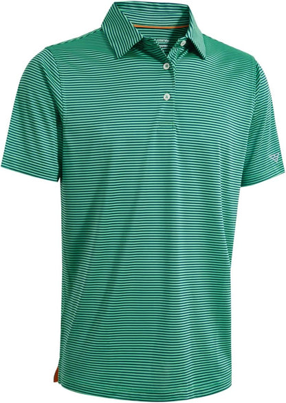 Men's Golf Polo Shirts Short Sleeve Striped Performance Moisture Wicking Dry Fit Golf Shirts for Men