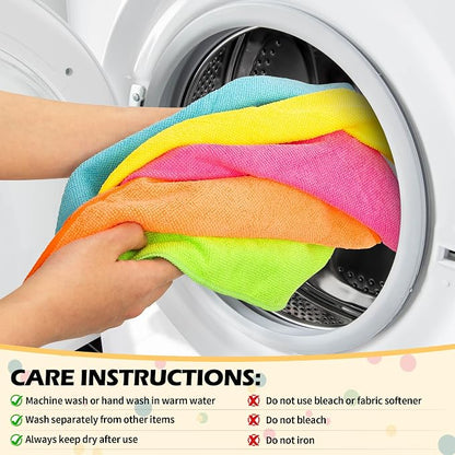 FIXSMITH Microfiber Cleaning Cloth, 50 Pack Cleaning Rags, Cleaning Towels for Housekeeping, Kitchen, Car, Lint-Free, Reusable Shop Towels with 5 Colors (Green/Blue/Yellow/Orange/Pink), 12"X12"