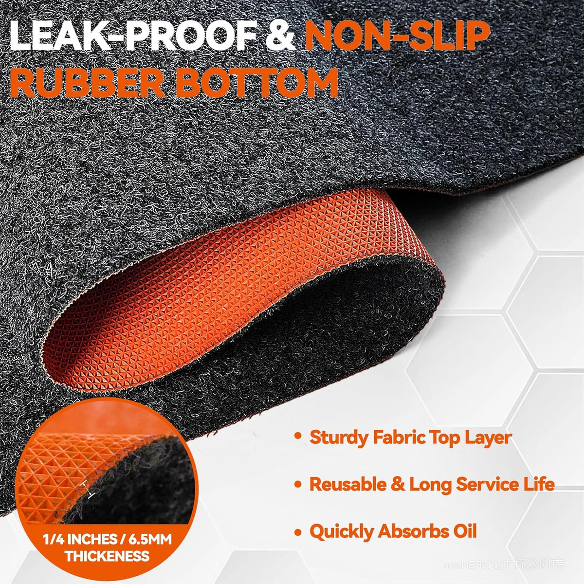 36" x 59" Heavy Duty Oil Spill Mat, Upgraded Garage Floor Mat for Under Car, 1/4" Waterproof Rubber Bottom Absorbs Oil Quickly, Washable, Reusable Oil Drip Leak Absorbent Pad